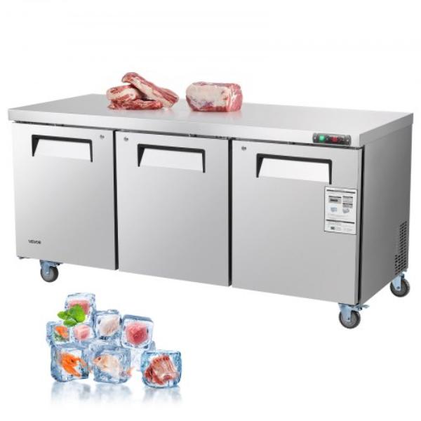 Picture of Vevor GZTBX72INCHLBGB15001V1 72 in. Commercial Freezer - 17.7 cu. ft. Worktop Freezers Undercounter - 3 Doors - Stainless Steel Prep Frozen Table