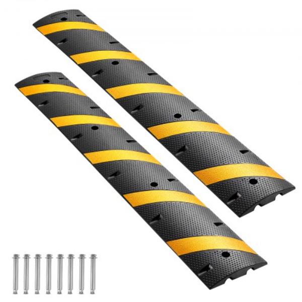 6 ft. Rubber Speed Bump - 2 Channel Heavy Duty Traffic Speed Hump - 22000 lbs Axle Load for Asphalt Concrete Gravel Driveway Road - Pack of 2