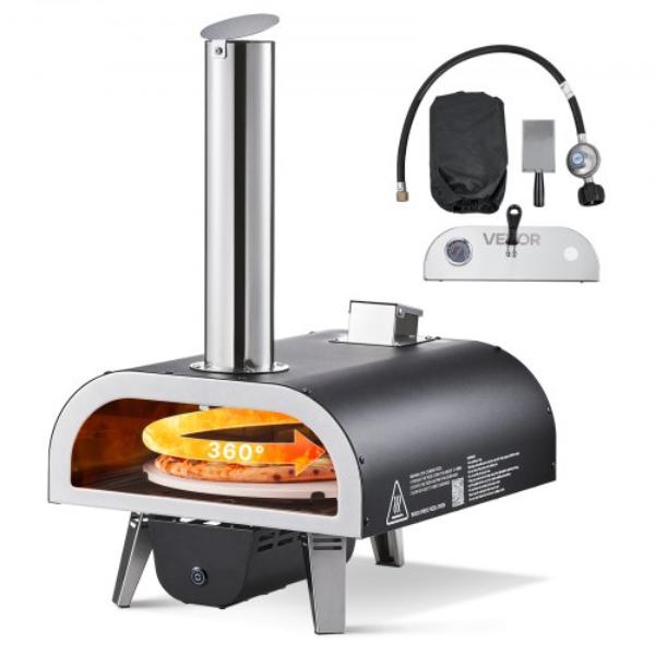 Picture of Vevor BXPSLDNZWDJP63M9D001V9 Dual-Fuel Pizza Oven Outdoor - 12 in. Wood Fire & Propane Gas Pizza-Maker with Thermometer - Iron Spray Electric Rotation for Camping & Backyard