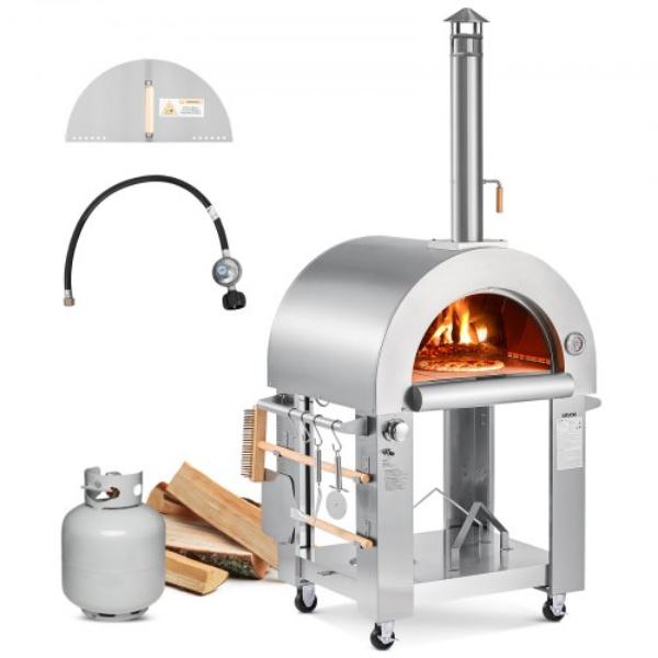Picture of Vevor YSPSLXBXG26Y1WAWZ001V0 Dual-Fuel Pizza Oven Outdoor - 26 in. Portable Pizza Oven - Pellet & Gas Powered with Thickened Cordierite Pizza-Stone - Easy to Move with Casters for Camping & Backyard