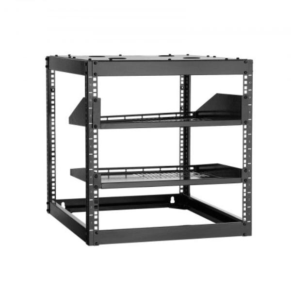 KFSJJHS10UW2AL07C001V0 10U Open Frame Network Rack - 23 in. - Wall Mounted or Floor Standing - Heavy Duty 4 Post - Vented Shelves & Mounting Hardware