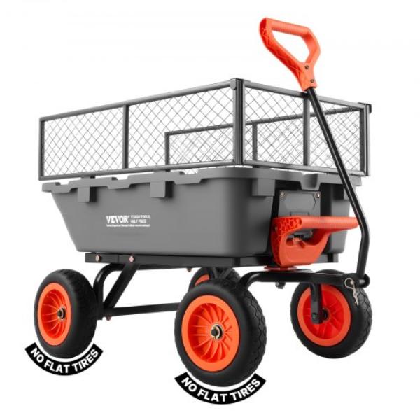 SLZXTC800B10HR4K0001V0 Garden Dump Cart - Poly Dump Wagon with Storage Fence, Quick-Dump Handle & Swivel Wheels - 800 lbs
