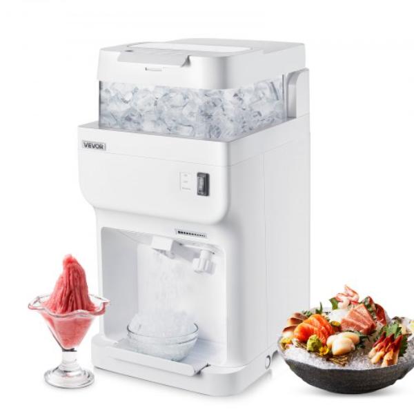Picture of Vevor BBJBS350WBDHM86IJ001V1 Commercial Ice Shaver Crusher - 220 lbs Per Hour Electric Snow Cone Maker with 8 Liter Ice Cube Box - 350W 1500RPM Tabletop Shaved Ice Machine - White