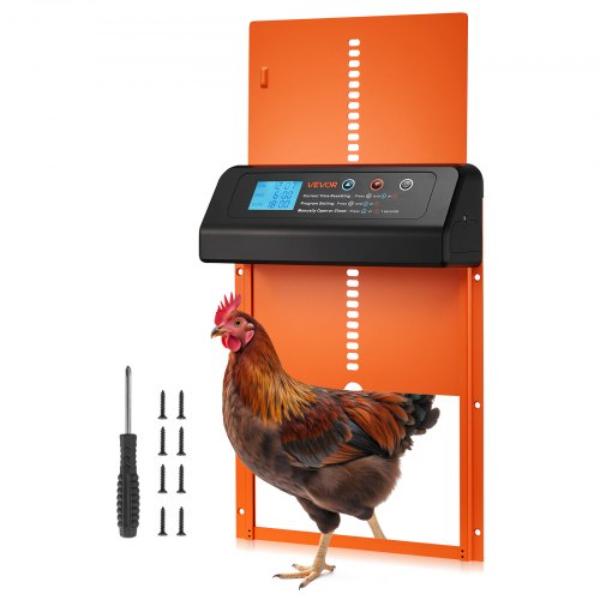 Automatic Chicken Coop Door - Battery Powered - Timer & Manual Setting - Anti-Pinch Security - Durable Aluminum Alloy - Waterproof Sealing - Orange