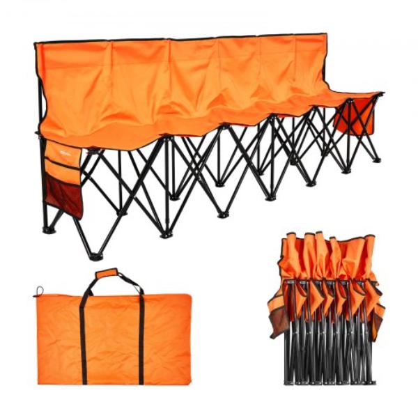 BKZDYDZY6SEAHY3LG001V0 Portable Folding Bench - 6 Seat Foldable Soccer Bench - Lightweight Sideline Seating - Orange
