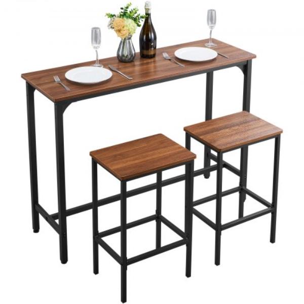 BTZEK3JTJXGYGKY9U001V0 Bar Table Set - 47 in. Rectangular Pub Table with 2 Stools, Rustic Brown & Black - 3 Piece