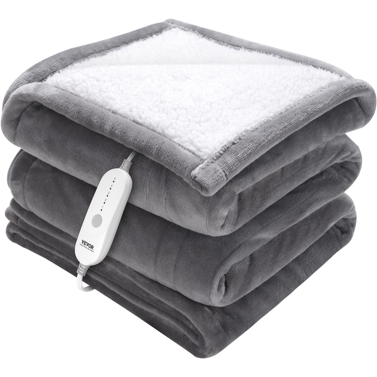 Heated Blanket Electric Throw, 50 x 60 in. Twin Size, Soft Flannel & Sherpa Heating Blanket with 3 Hours Timer Auto-off - Grey