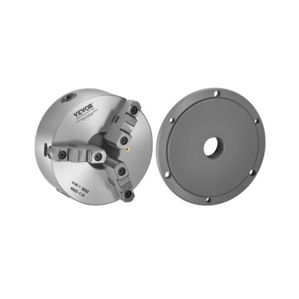 3-Jaw Lathe Chuck - 8 in. - Self-Centering Chuck with 2.25 in. 8 Threaded Backing Plate - 0.16-7.87 in. Clamping Range - HT300 Material