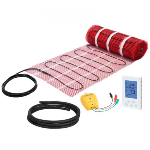 90 sq. ft. Self-Adhesive Mesh Floor Heating Mat System - 120V Electric Radiant Heated Floor System with Smart Control Thermostat & Alarm