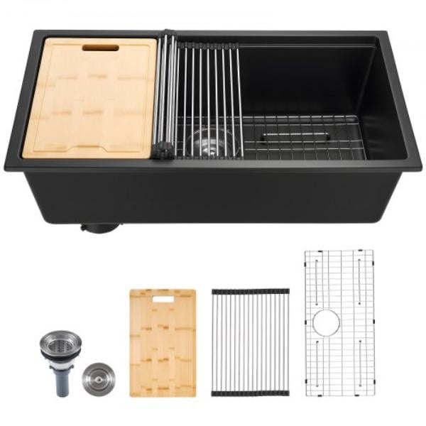 Picture of Vevor HGYCFSCTXPDCKY3Y4001V0 33 in. Kitchen Sink Workstation - Undermount Granite Sink - Drop-In Single Bowl Farmhouse Basin for RV - Prep Kitchen & Bar - Black