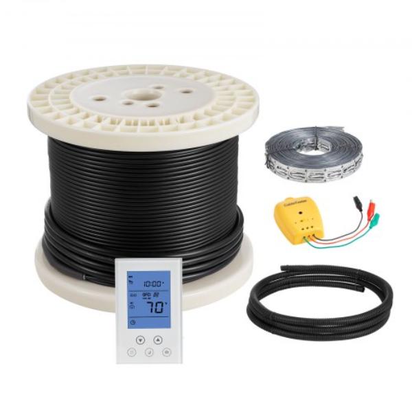 100 sq. ft. Underfloor Heating Cable Kit - 120V Electric Radiant Heated Floor System with Smart Control Thermostat & Alarm - Easy Installation