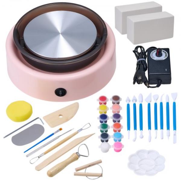 Mini Pottery Wheel - 6 in. Turntable - Forward & Reverse Rotation - Adjustable Speed - Electric Clay Wheel for Kids & Beginners - Pink