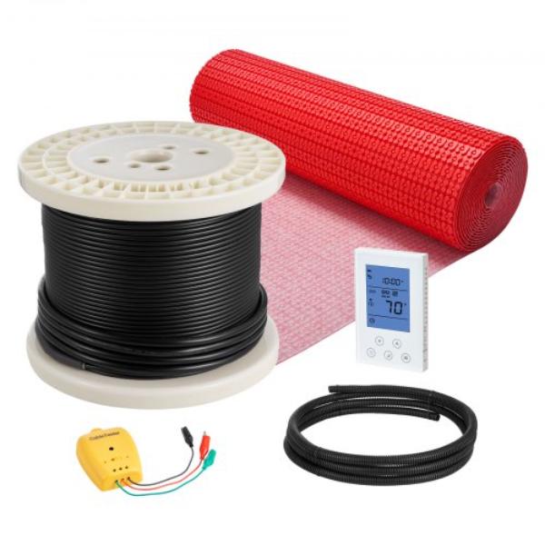 120 sq. ft. Floor Heating Mat System - 120V Electric Radiant Heated Floor System with Decoupling Membrane & Smart Control Thermostat & Alarm