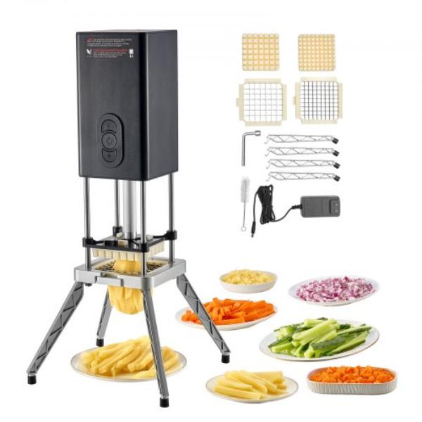 Picture of Vevor DDQTJ58W2J12NKS17001V1 Commercial French Fry Cutter - Stainless Steel Vegetable Fruit Chopper - Electric Potato Slicer Dicer - 2 Replacement Blades - 0.5 x 0.375 in.