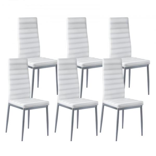 JSCYXDFGPYXD6O69U001V0 Modern Dining Room Accent Chairs - Upholstered Leather Side Chair - Space-Saving Kitchen Table Chair - White - Set of 6
