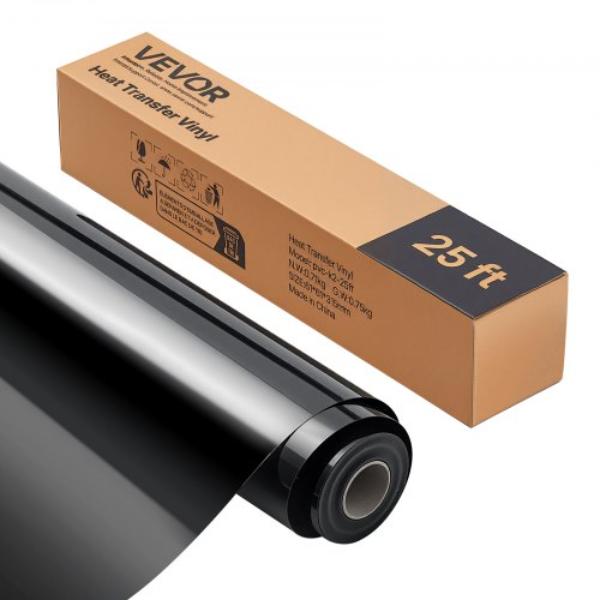 Heat Transfer Vinyl - 12 in. x 25 ft. - Glossy Black - Iron on Vinyl Roll - Easy to Cut & Weed - Strong Adhesion - Compatible with Cutting Machines