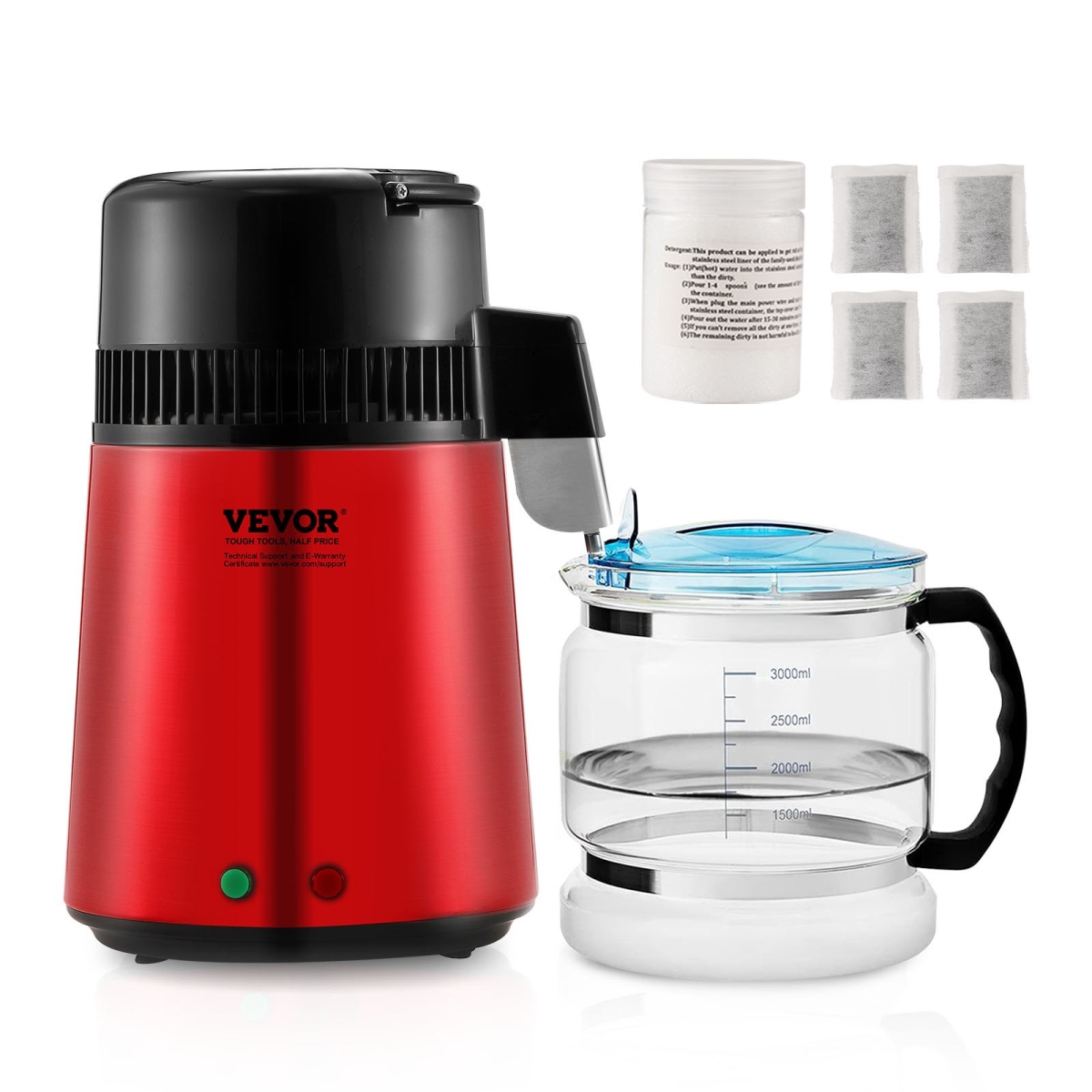Picture of Vevor BXGZLSJJH4LD7H83YV1 Water Distiller&#44; 4L 1.05 gal Pure Water Purifier Filter for Home Countertop&#44; 750W Distilled Water Maker - Red