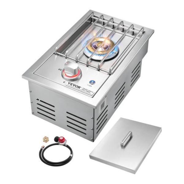 Picture of Vevor PMKCRSQ1GLBWD6ZRR001V1 Single Grilling Side Burner - 17000BTU Liquid Propane Side Burner for Outdoor Kitchen - Convertible to Natural Gas - 304 Stainless Steel Built-in Grill Burners with LED