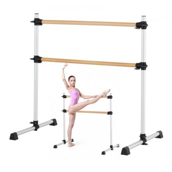 Ballet Barre - 4 ft. Double Beechwood - Freestanding Portable Ballet Stretching Dance Bars - Height Adjustable - Anti-Wobble Fitness Gym Equipment