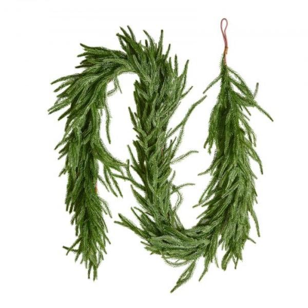 Christmas Garland - 6 ft. Realistic Norfolk Pine - Evergreen Real Touch Artificial Faux Greenery - Holiday Indoor Outdoor Xmas Decoration