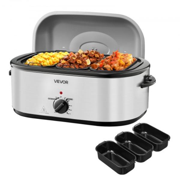 Picture of Vevor KJLYS24QT145OOY3U001V1 24 qt. Electric Turkey Roaster Oven - Adjustable Temperature 150-450 deg - 3 Bin Buffet Server - Self-Basting Lid