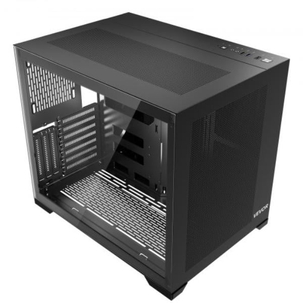 Mid-Tower PC Case - Dual Chamber - Gaming Computer Case - Tempered Glass Panels - GPU up to 410 mm - Compatible with ATX-M-ATX & ITX - No Fan