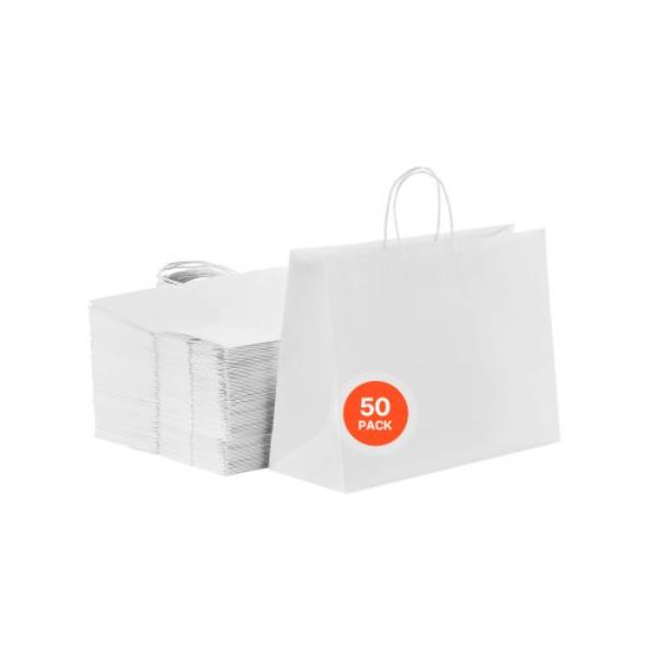 Picture of Vevor ZZGWDHTS1661XFE0O001V0 Kraft Paper Bags with Handles - 16 x 6 x 12 in. - Large Paper Grocery Bags - Reusable & Recycled Take-Out Sacks - White - 50 Piece