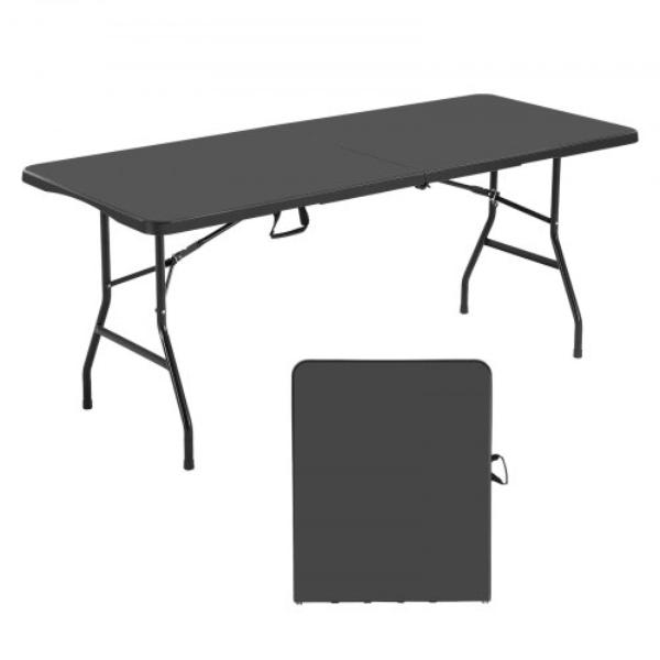 SLKHWZDZ6YCH66OAD001V0 Folding Table - 6 ft. Heavy Duty Portable Fold-in-Half Utility Table - Black