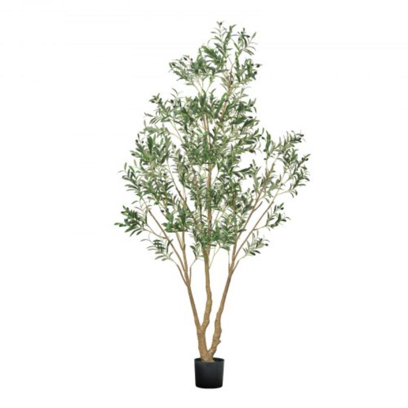 8 ft. Artificial Olive Tree with Black Pot - Tall Fake Tree with Natural Wood Trunk & Realistic Green Leaves & Fruits - Indoor Faux Plant for Home