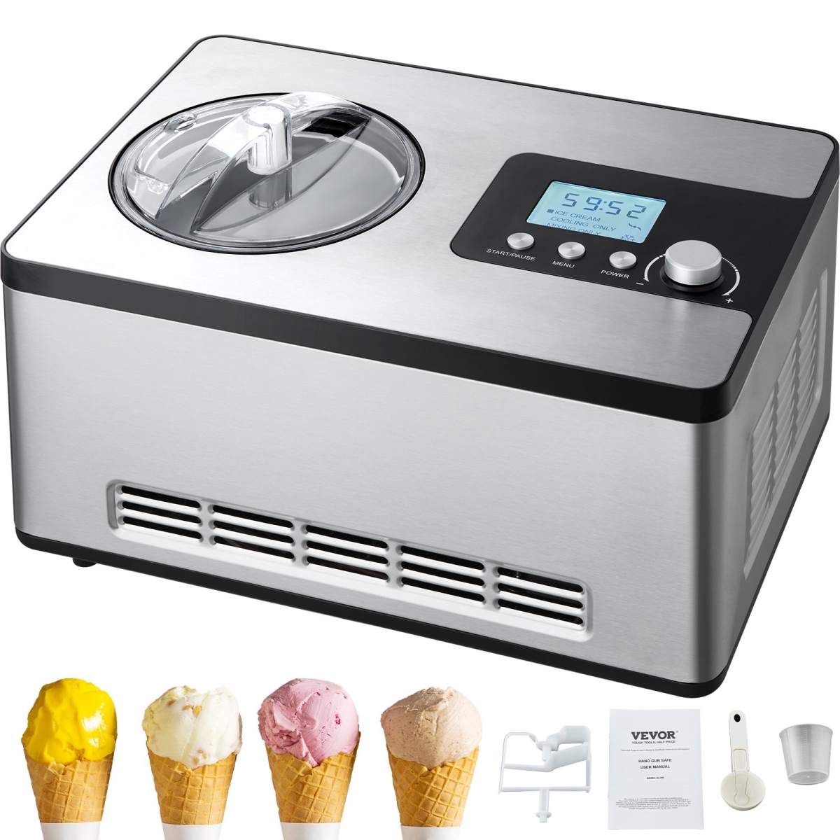 Picture of Vevor JYBQLJ2KTYSJ0T1GSV1 Automatic Ice Cream Maker with Built-in Compressor, 2 qt. - Silver