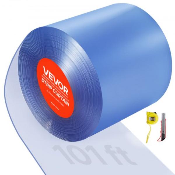 Picture of Vevor JZPVCML101FTLLSKC001V0 Clear PVC Strip Curtain - 101 ft. x 12 in. - Plastic Door Strip Bulk Roll - Walk in Freezer Cooler Curtain Strips for Supermarket - Garage - Barn - Pet Animal House