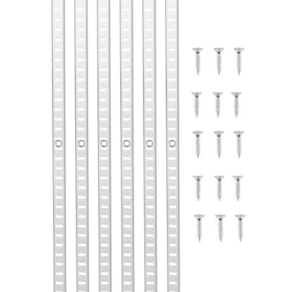 36.3 in. Shelf Pilaster - Adjustable Steel Mortise Mount Brackets with 24 Screws for Wall Shelving System Cabinet Closet Organization - Pack of 6