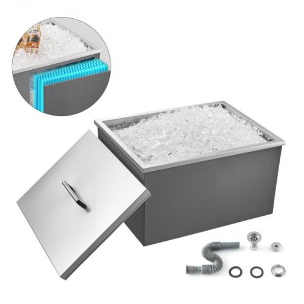 QRSCBC201BXGSQ339001V0 Drop-in Ice Chest - 45.3 qt. Stainless Steel Cooler with Pot Lid for Outdoor Kitchen Patio Bar - 22 x 17 x 12 in.