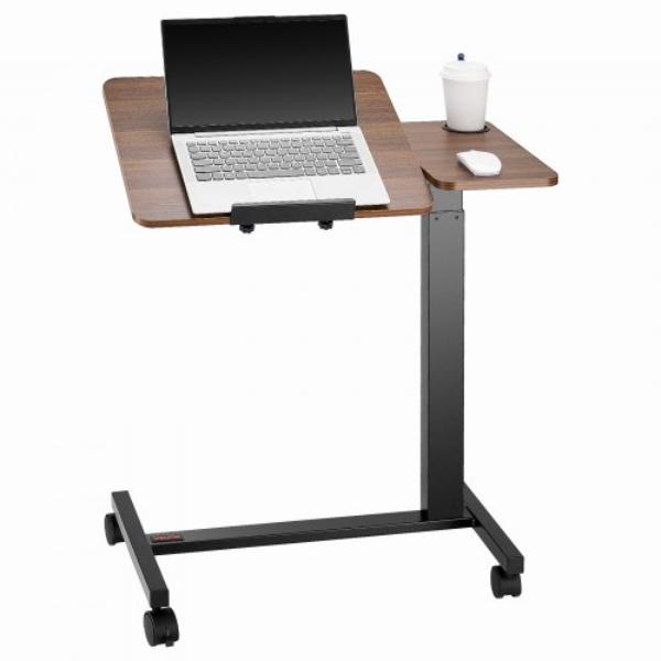 CSZGXDZZCSFZ02J8I001V0 Overbed Table - Mobile Bed Side Table - Height & Angle Adjustable Rolling Laptop Desk - Wood & Black