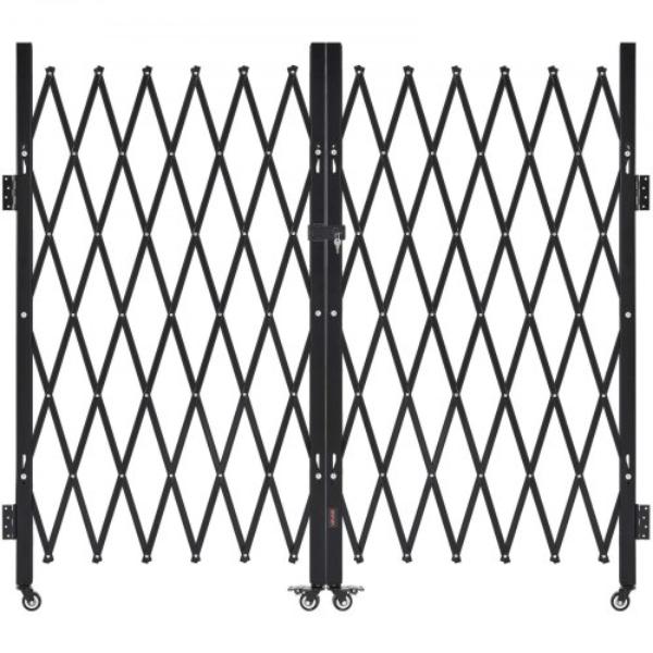 GZSZDAQM63395RNRL001V0 Double Folding Security Gate - Lockable Scissor Gate - Outdoor Barricade Steel Retractable Gates - 125.98 x 63.19 in.