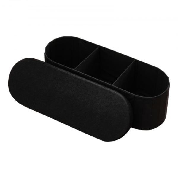 Oval Storage Ottoman Bench - Foldable Teddy Fleece - Folding Upholstered Bed Ottoman Chest - Large Storage Space - Supports 660 lbs - Black