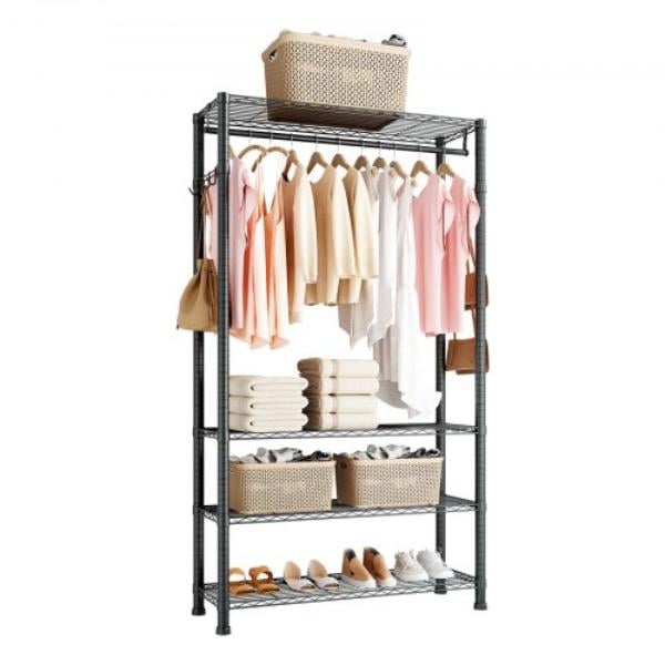 Heavy Duty Clothing Garment Rack - 4 Adjustable Tiers - Carbon Steel - 500 lbs Load - Closet Wardrobe for Bedroom - Clothing Store - Hallway