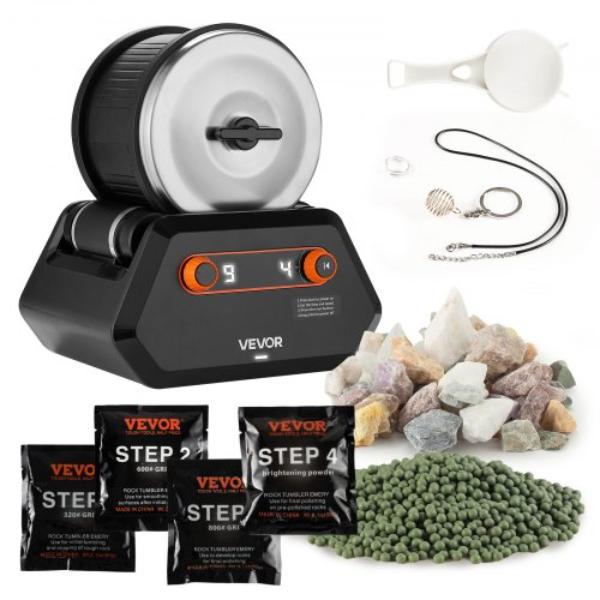 Rock Tumbler Kit - 3 lbs Rock Polishing Kit - 4 Speed Settings - 9-Day Polishing Timer - Rock Polisher with Rough Gemstones & Polishing Grits