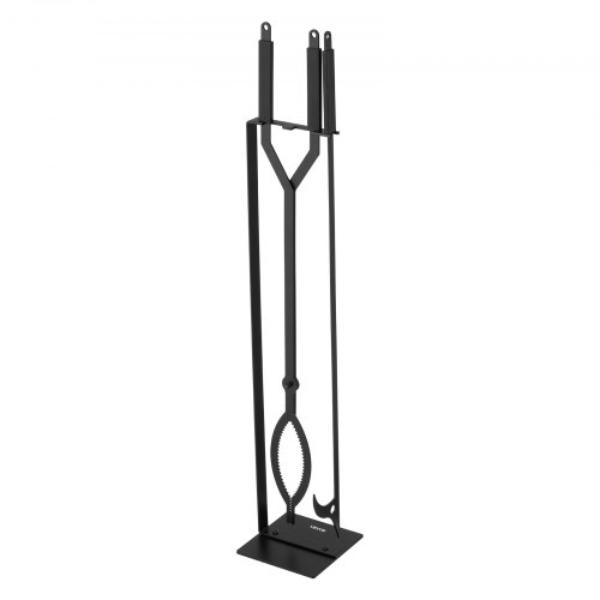 Fireplace Tool Set - Black - Wrought Iron Accessories with Stand - Tongs - & Poker for Indoor & Outdoor Campfire & Bonfire - 3 Piece