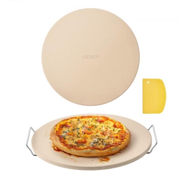 Picture of Vevor PSSJQSYX16INB39TR001V0 16 in. Round Pizza Stone, 0.67 in. Thick Heat-Resistant Baking Stone with Rack Stand for Oven & BBQ Grill