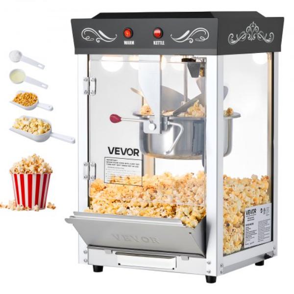 Picture of Vevor TSBMHJHS8OZWE6M1R001V1 Popcorn Machine - 8 oz Stainless Steel Kettle - 800W Commercial Countertop Popcorn Maker - 48 Cups per Batch - Black