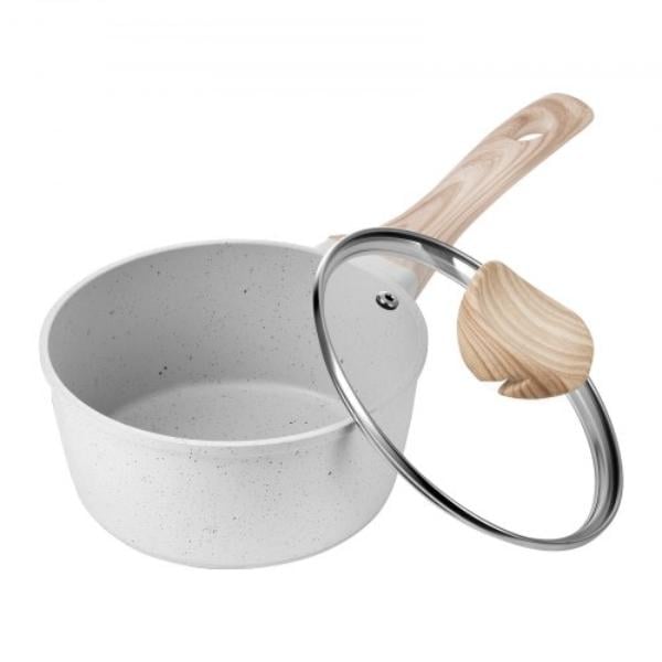 Picture of Vevor LZJG15QTTFLTGRE71001V0 1.5 qt. Nonstick Saucepan - Induction Compatible - Tempered Glass Lid - Detachable Handle - Small Kitchen Cooking Pot, White