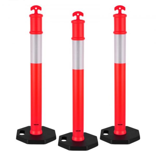 GZDZJTJSZHS4GLSCU001V0 Traffic Delineator Posts - 48 in. Traffic Safety Cones - Heavy Duty Delineator Posts - Red - Pack of 3