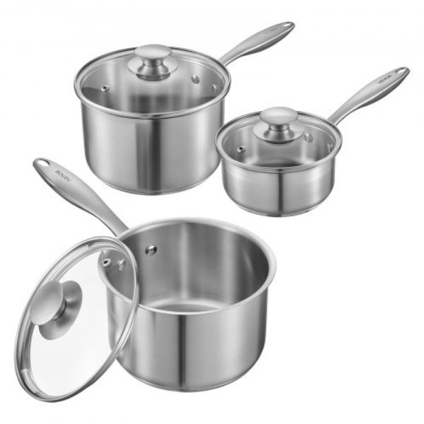 BXGJG123QT3JB8H68001V0 1, 2 & 3 qt. Stainless Steel Saucepan Set with Glass Lids for Oven, Dishwasher & Induction Cooker - Silver