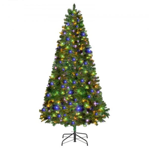 Christmas Tree - 6 ft. Prelit Artificial Xmas Tree - 330 Colorful LED Lights - 11 Lighting Modes - 1250 Branch Tips - Sturdy Metal Base