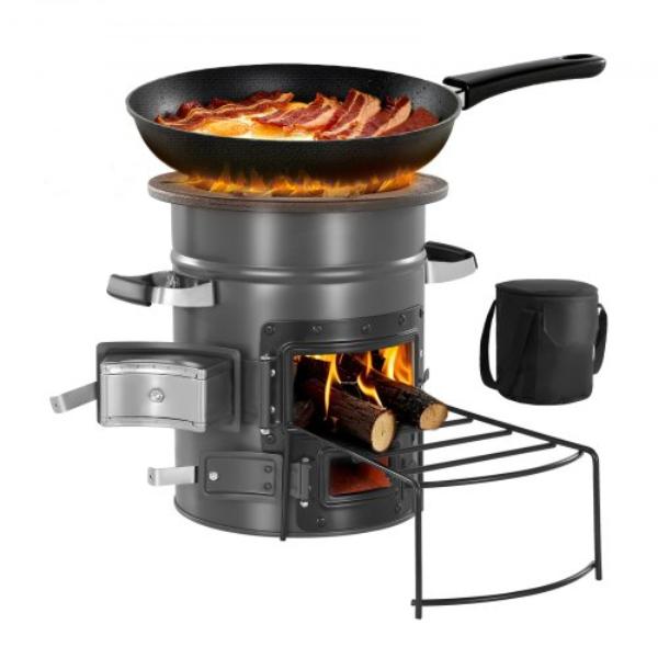 YTHJLYTSPCCS6V045001V0 Camping Rocket Stove - Wood Burning Portable Rocket Stove - SPCC Steel - Double Door - Carrying Bag - Outdoor Cooking
