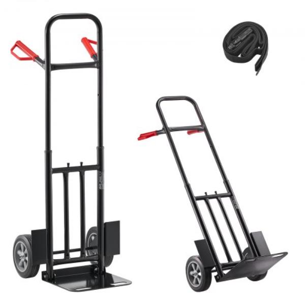 Heavy-Duty Hand Truck - 600 lbs Dolly with Telescoping Handle Wheels & Tie-Down Strap - Moving Home, Office, Warehouse & Supermarket