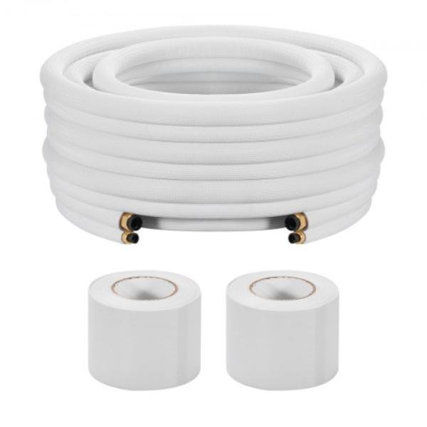 100 ft. Mini Split Line Set - 0.25 & 0.375 in. OD AC Copper Tubing Pipe with Flared Nuts for Mini Split Air Conditioner HVAC or Heat Pump System
