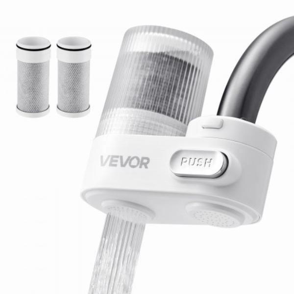 Picture of Vevor QJGSKWSLTLSQH0IXY002V0 Faucet Mount Water Filter - Vertical Water Purifier - Carbon Fiber Filter - Removes Chlorine Lead - 3 Filters - Fits Most Kitchen or Bathroom Faucets - White