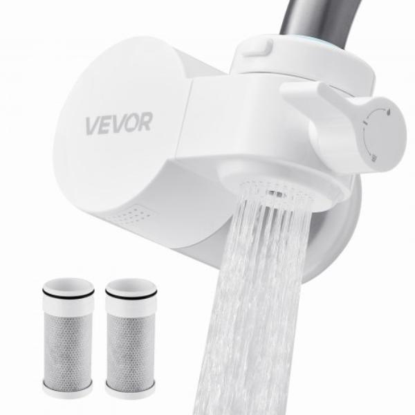 Picture of Vevor QJGSKWSLTLSQD920U002V0 Faucet Mount Water Filter - Horizontal Water Purifier for Sink Tap - Carbon Fiber Filter - Removes Chlorine Lead - 3 Filters for Most Kitchen or Bathroom Faucets - White